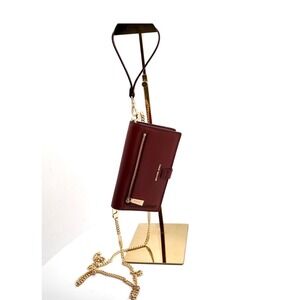 Michael Kors Burnt Red Leather Wallet on Chain Crossbody Clutch Handbag 37-08